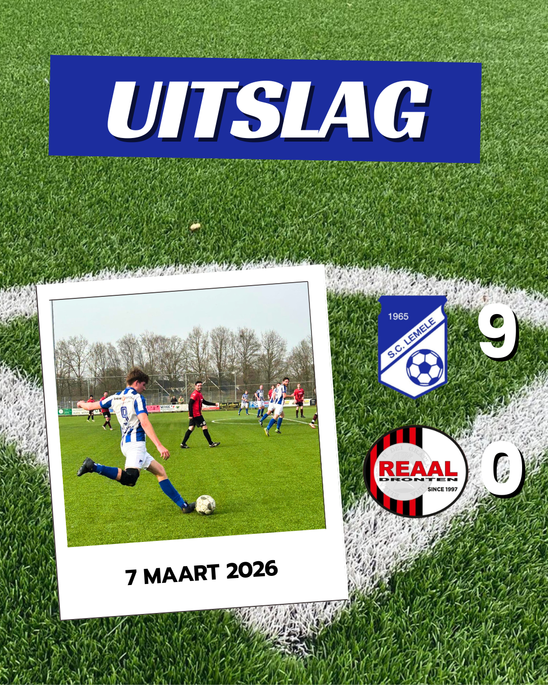 Lemele houdt geen spaan heel van REAAL Dronten: 9-0!